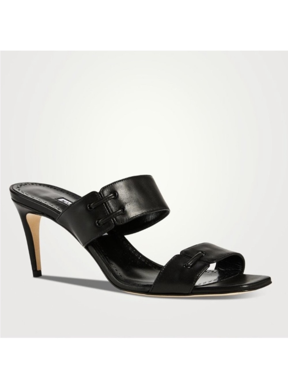MANOLO BLAHNIK Black Nebre Leather Mules